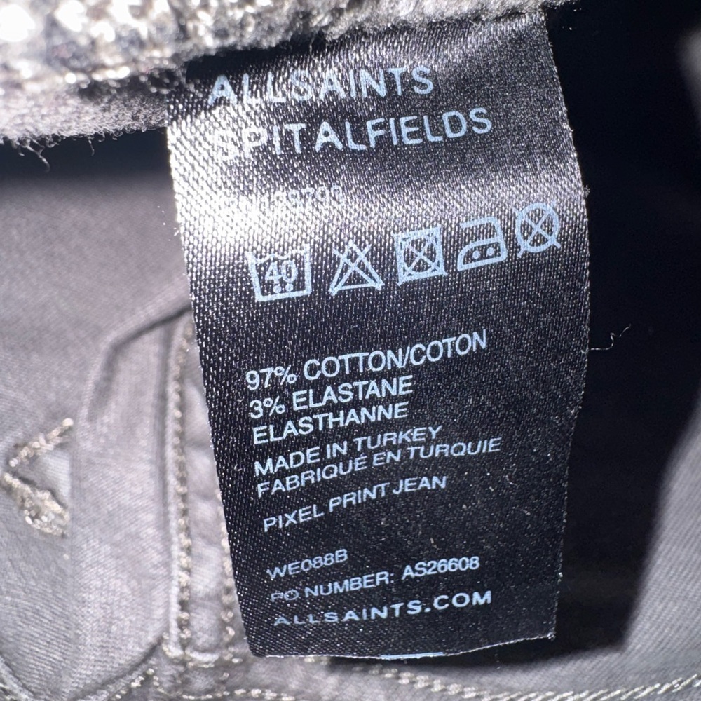 ALL SAINTS Low Rise Cropped Skinny Gray/Light Blue Floral Jeans Zipper at Hem 28 - Picture 11 of 13